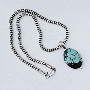 Silpada Sterling Silver 17" Popcorn Necklace N1106 & Turquoise Pendant N1357
